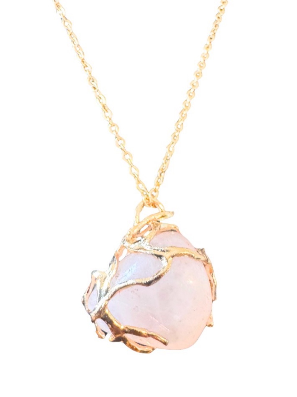 Hand Crafted Rose Quartz Stone in Gold toned setting